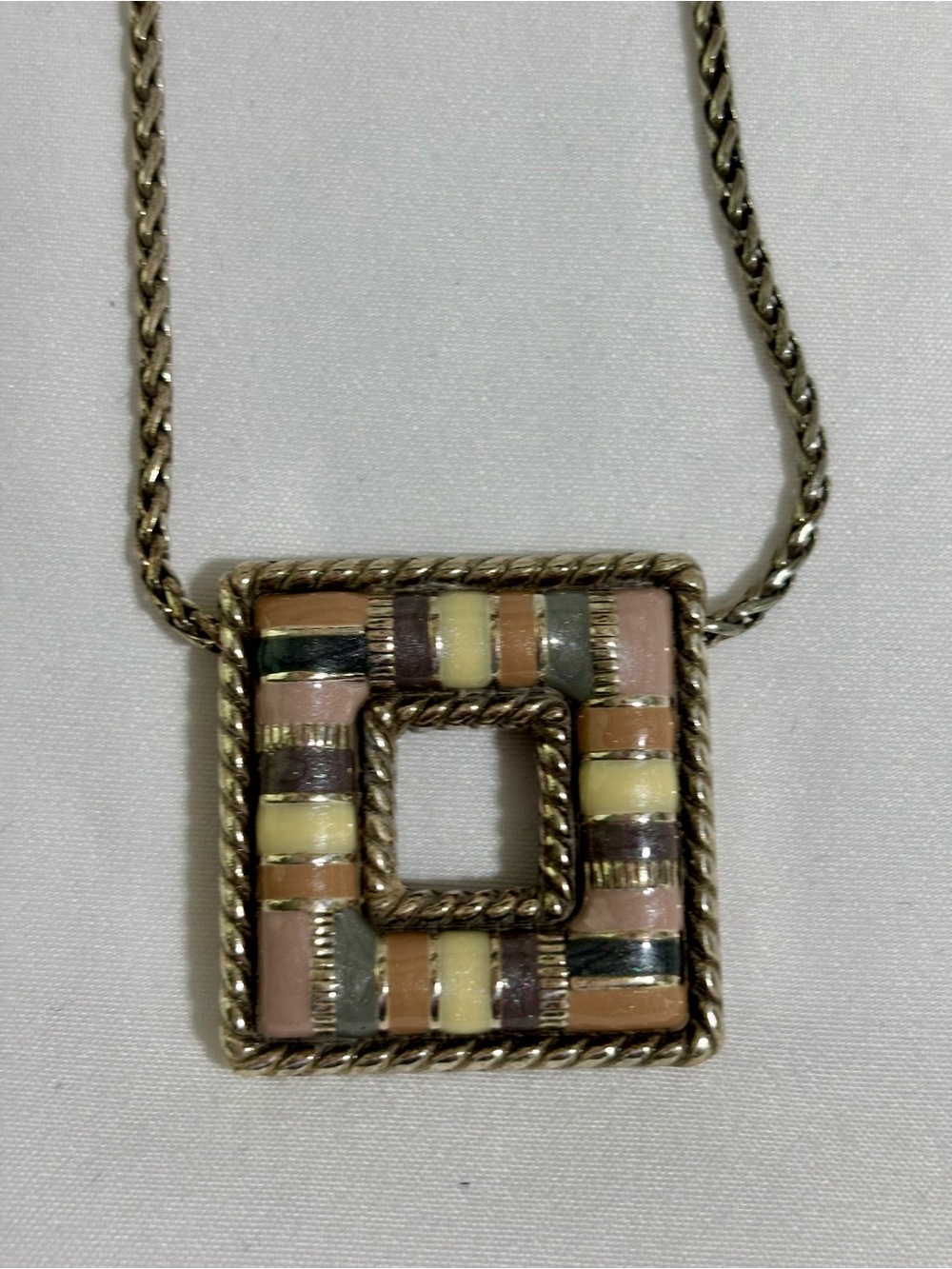 Vintage RETIRED  Brighton "Cabana" Pastel Neutral Square Pendant Necklace - 15"